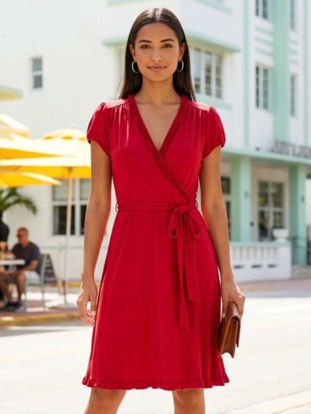 Merona Red Rust Wrap Midi Dress with Tie Waist